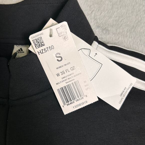 NWT Adidas Cropped 1/4 Zip Womens S Pullover Classic Logo Stripes Relaxed Active - Picture 4 of 9